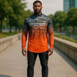 Legendary Anglers Men’s XLT Camouflage Orange Pullover Long Sleeve Sunset Colors